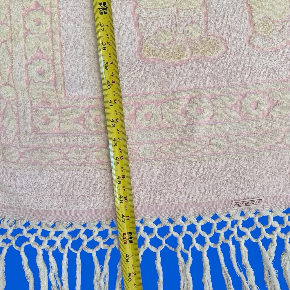 Vintage Made in Italy Bath Towel Pink  Fringe MCM Oditity Haunted Clown Children